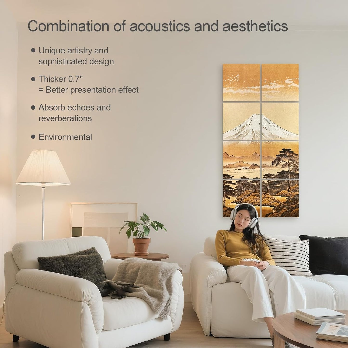 UMIACOUSTICS 8 Pcs 0.7Inch Thick Art Acoustic Panels, Total 47.2” x 23.6” Decorative Sound Absorbing Wall Panels for Home, Office, Hotel, Old-Traces Snowy-Peaks