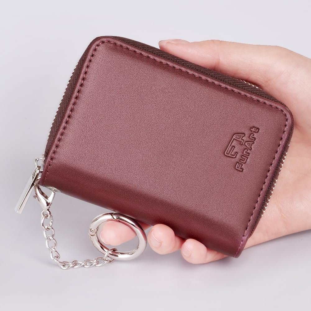 FurArt Zipper Wallet Women, RFID Blocking Credit Card Wallet, Business Card Holder, Compact Size KeyChain Wallet