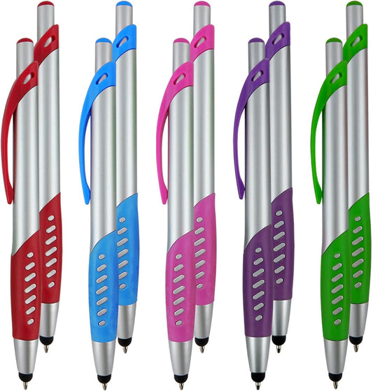 Stylus Pen, 2 in 1 Capacitive Stylus & Ballpoint Click Pen with Comfort Grip for Universal Touchscreen Devices, Tablets,iPad, iPhone 6,6 Plus, iPod, Android, Samsung Galaxy(Silver 10 Pack)