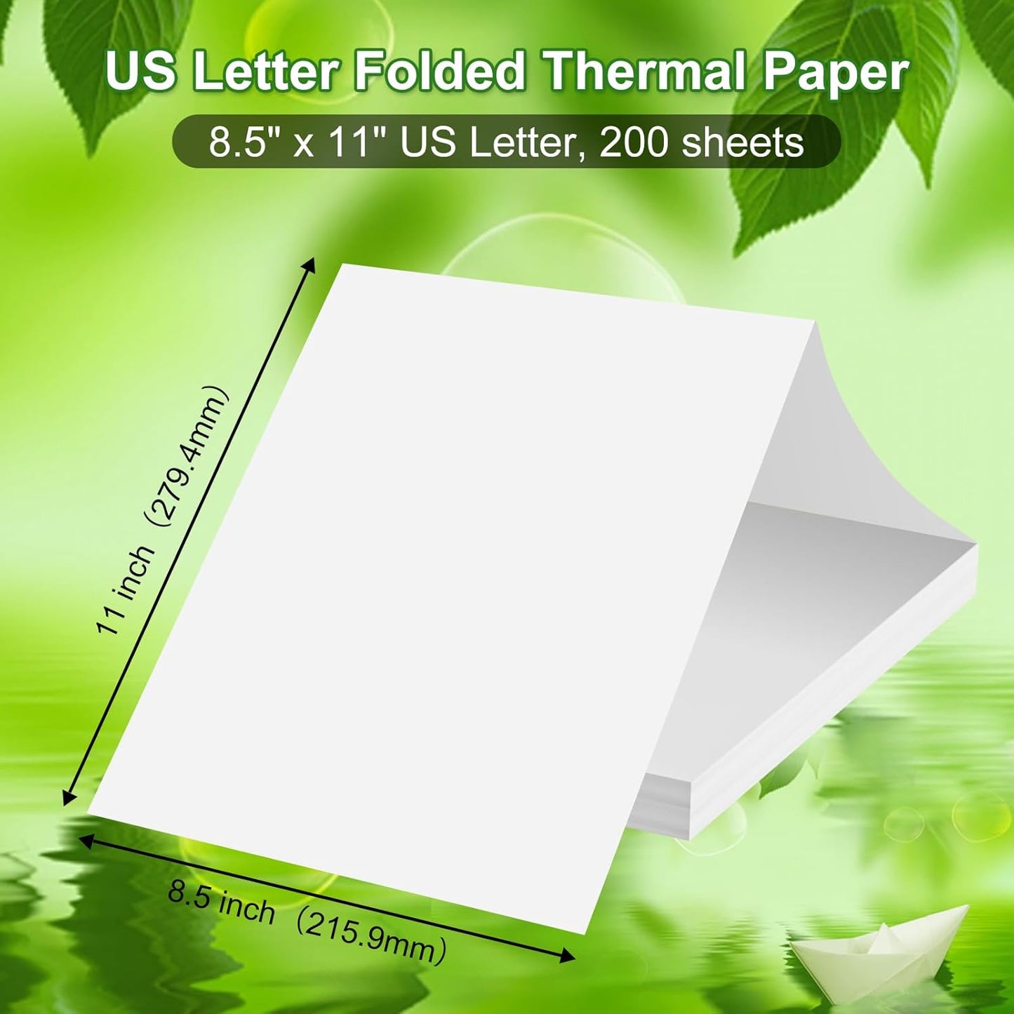 Thermal Printer Paper 8.5 x 11 Inch, Quick-Dry US Letter Paper, Compatible with M08F M832 Portable Printer, Continuous Perforated Folding Paper, 200 Sheets