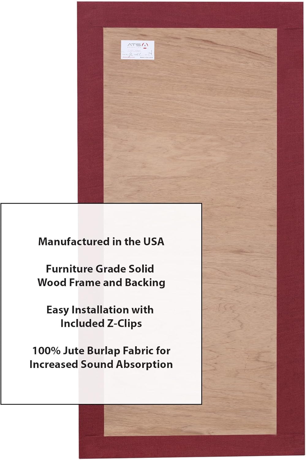 ATS Acoustics Sound Absorbing Acoustic Panel 24" x 48" x 2" Beveled Edge (Burgundy)
