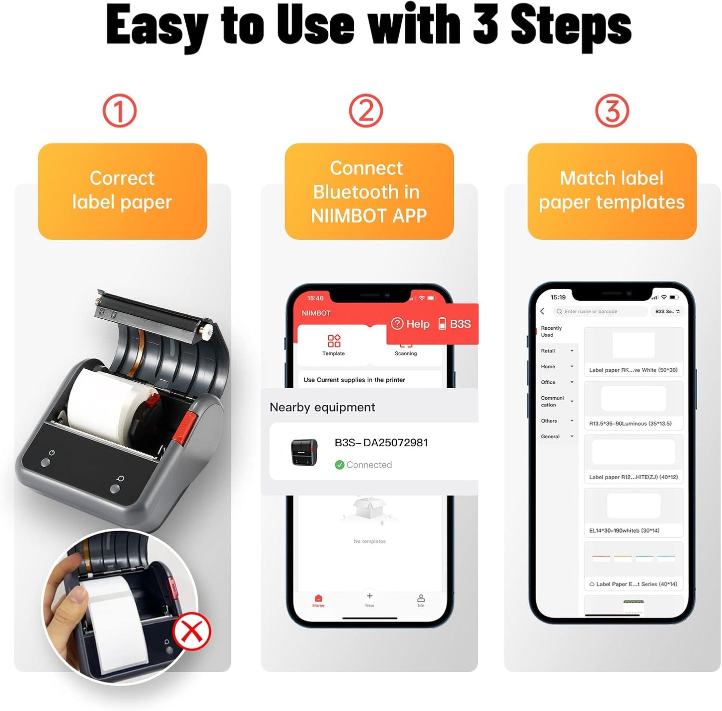 NIIMBOT Label Maker Machine, B3S Thermal Label Maker, Upgrade 3Inch Thermal Label Printer, Portable Label Maker with 1Pack 70x40mm Label, Bluetooth Label Makers for Clothing, Barcode & Small Business