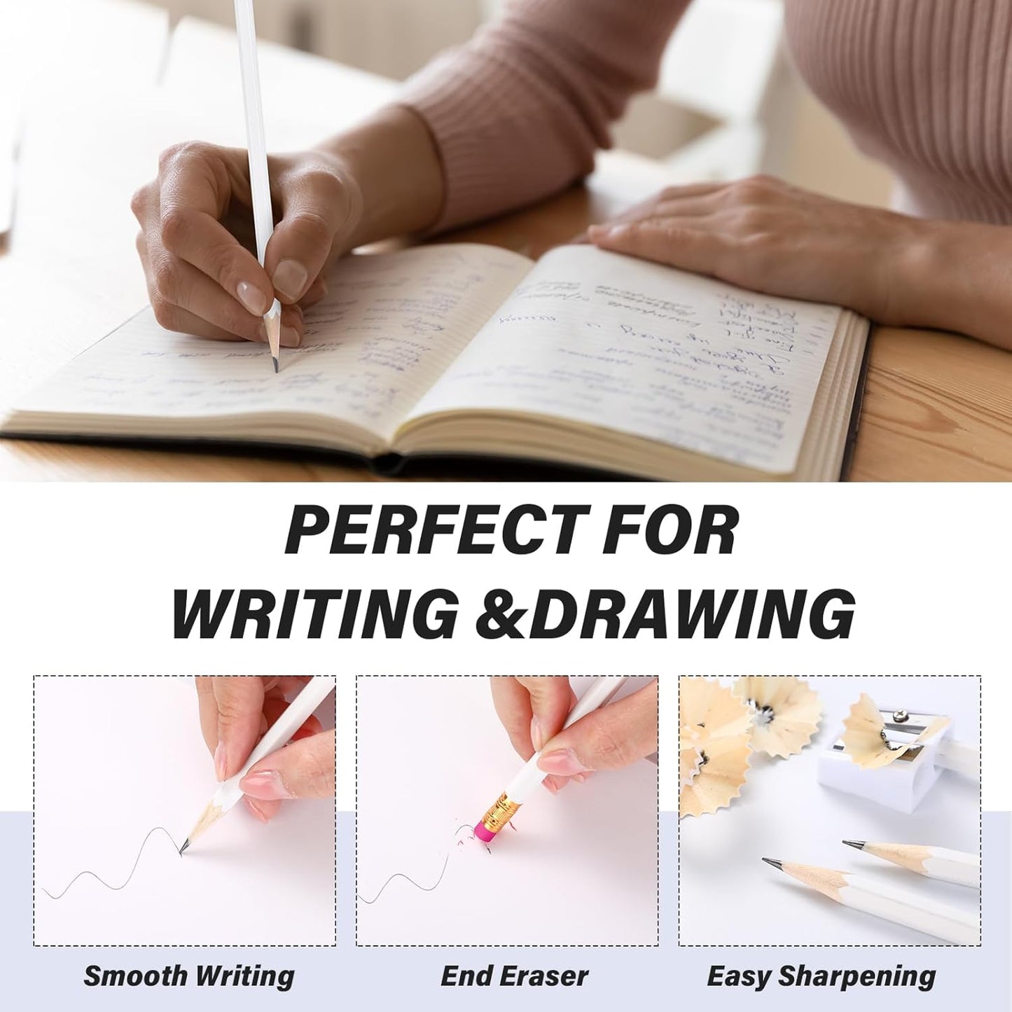 TecUnite 60 Pcs HB Pencils #2 Unsharpened Wood Cased Pencils with Eraser Hexagonal Pencil Cute Graphite No 2 Pen for Adults Gifts Exam School Office Sketching Learning(Pink Series, White)