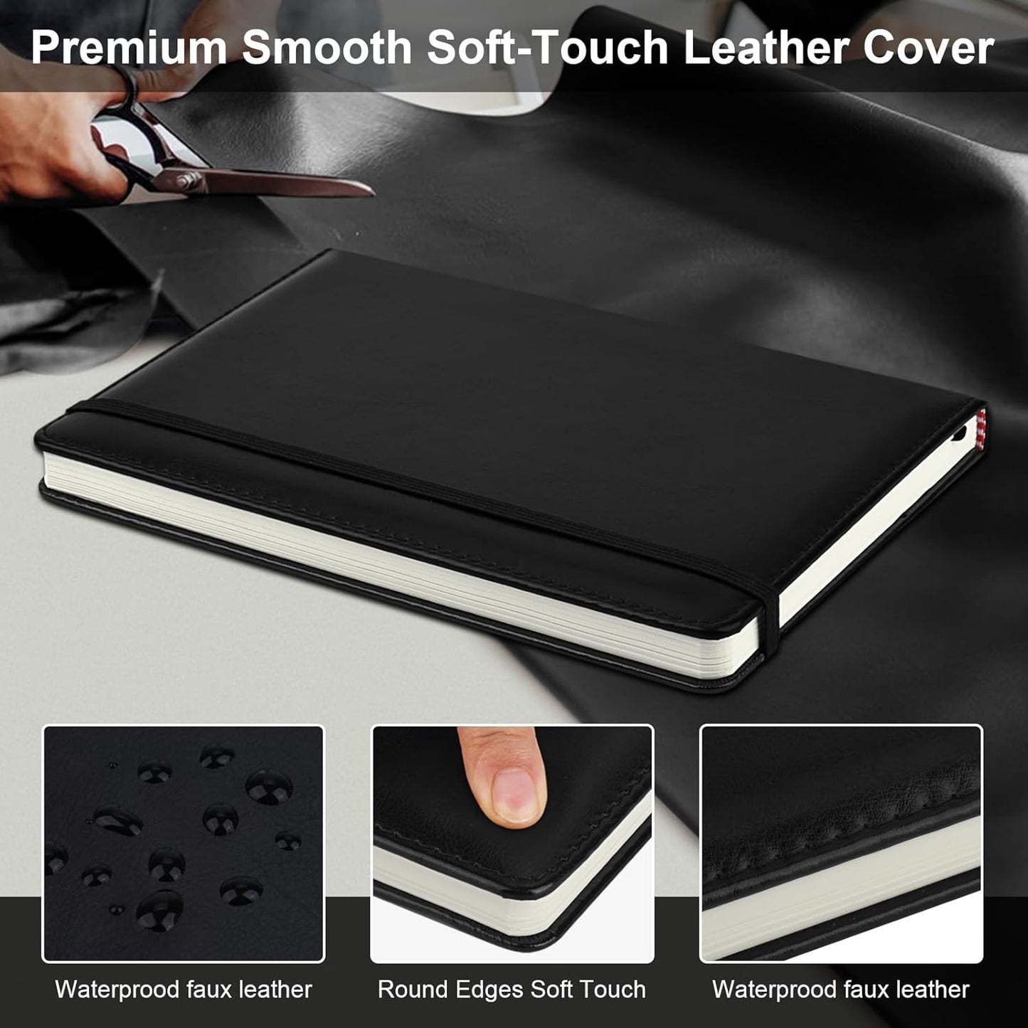 ZCZN Lined Journal Notebooks for Work, 5.5x8.3 in, 192 Pages, Hardcover Leather A5 Journals for Writing, Diary & Travel, College Ruled Journaling Notebooks for School, Office, Home (Black*6)