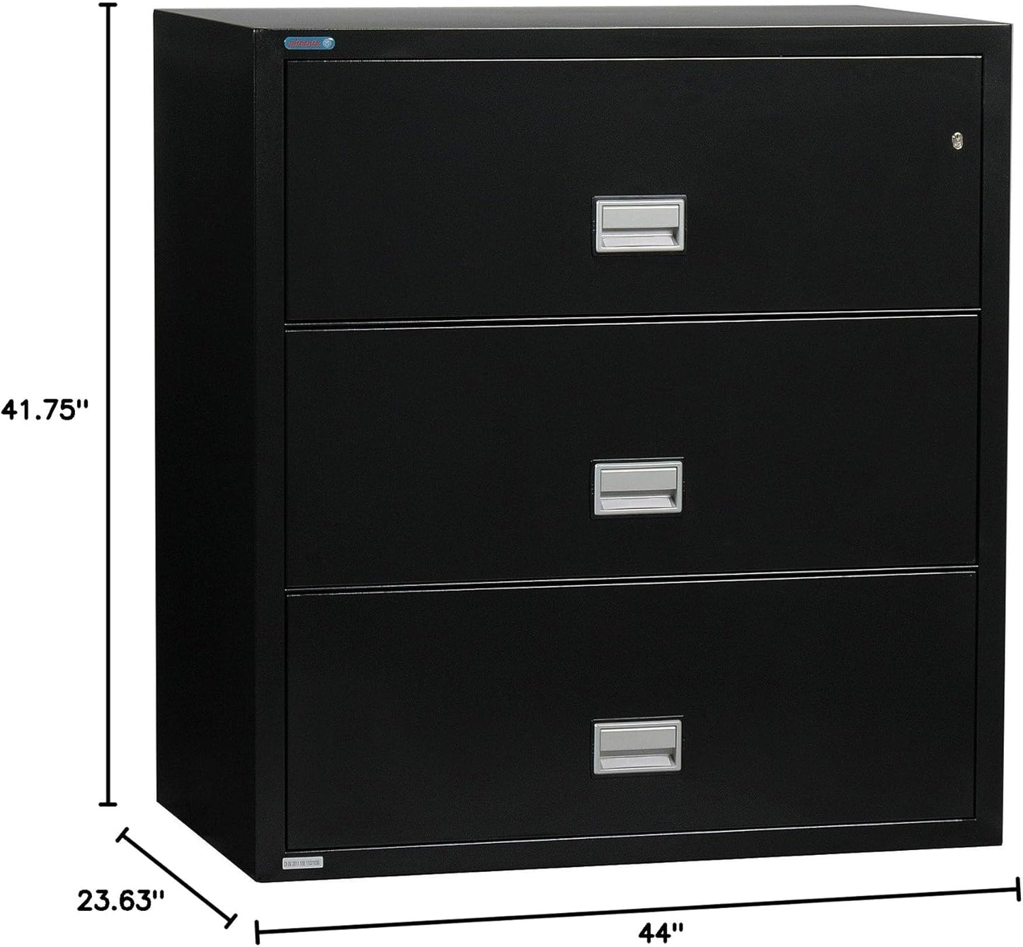 44 inch Wide 3-Drawer Lateral Fireproof File Cabinet – Legal and Letter Size Filing – Key Lock – Water Resistant – Fire Safe and Impact Rated – Black Finish – Model LAT3W44B