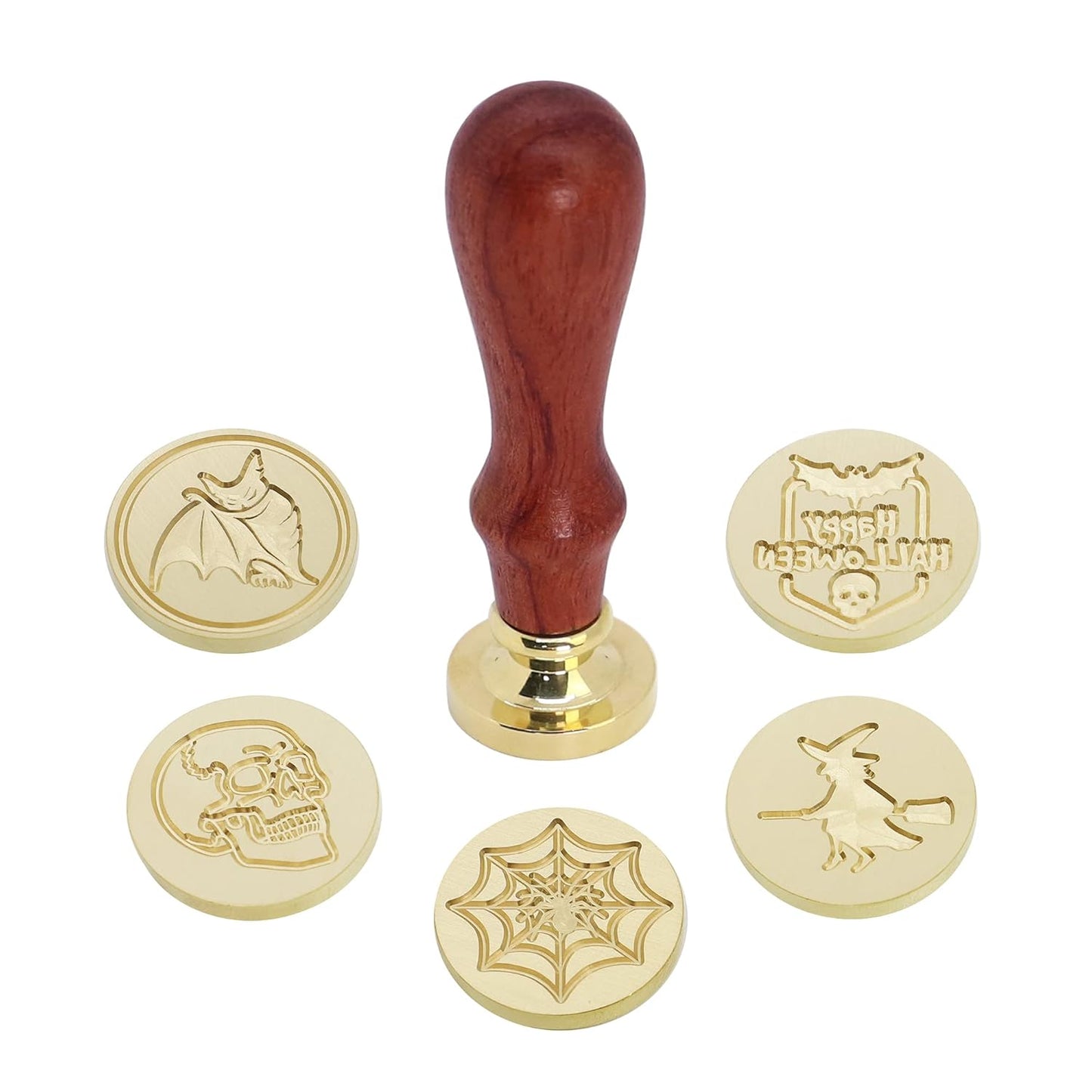 SWANGSA Halloween Wax Seal Stamp Set, Vintage 6 Pieces Sealing Wax Stamp Heads and 1 Wooden Handle for Halloween Party Invitations, Letters, Envelopes, Christmas (Halloween Set)