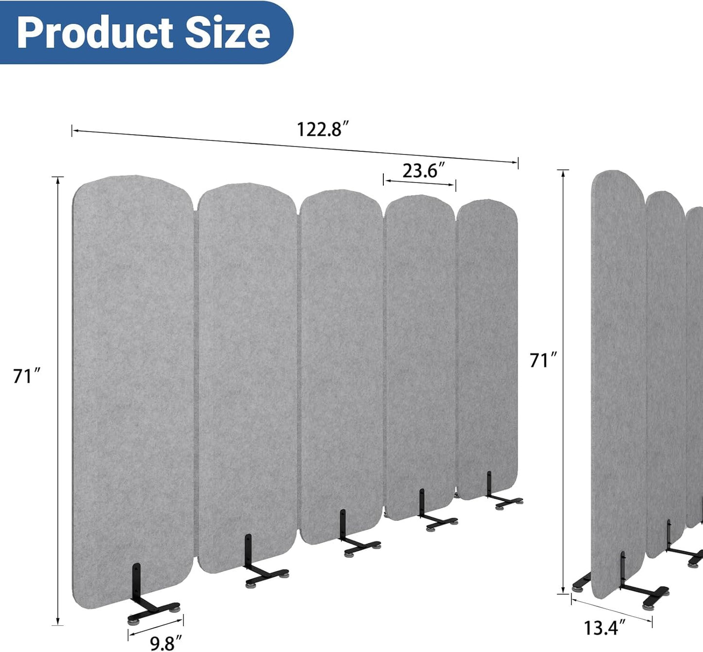 Natwind 5 Panel 122.8 x 71 in Office Room Privacy Protect Space Divider Portable Partition,Wall Folding Cubicle Indoor Freestanding Acoustic Partition Temporary for Office Room