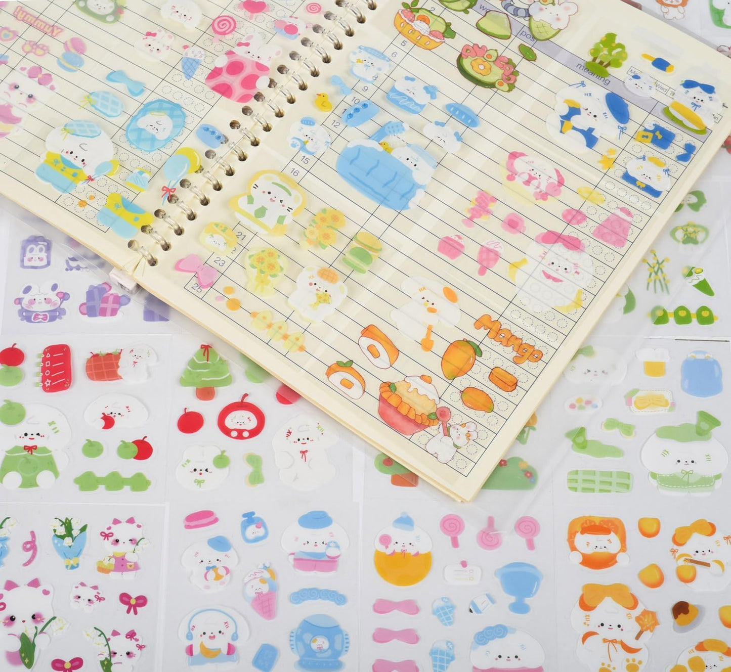 Kawaii Cartoon Animals Scrapbooking Stickers - Cute PET Transparent Bunny Bear Journaling Sticker Clipping Decor for Journals Diary Scrapbook Photo Album Laptop Planner Arts Gift Crafts