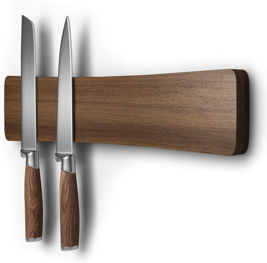 Magnetic Knife Holder for Wall, Acacia Wood Knife Magnetic Strip No Drill Knife Magnet Storage Bar Magnetic Tool Key Holder Strip for Kitchen Utensil Organizer (Dark Brown, 10 Inch)