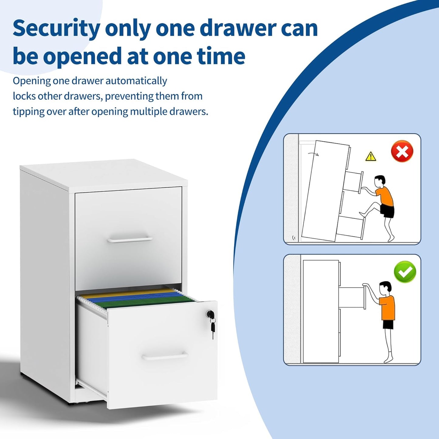 2-Drawer Locking Vertical File Cabinet, Metal Storage Cabinet for Office/Home – Secure Vertical Filing for Letter/Legal/A4/F4 Documents, Easy to Assemble Steel Cabinet (White, 2 Drawer-25 H)