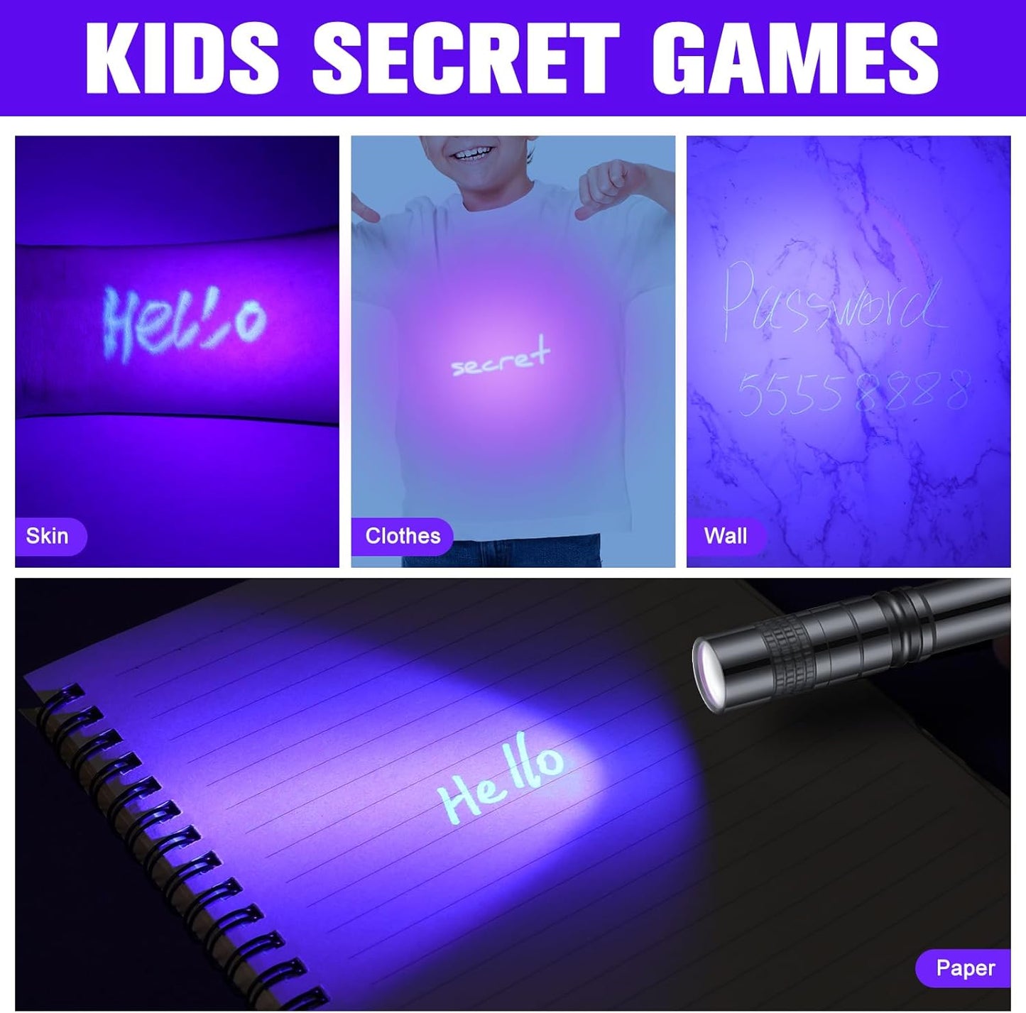 Tegeme 8 Pcs Black Light Markers Set 4 Invisible Ink Pen 4 Mini UV Flashlights Invisible Ink Marker Disappearing Pen for Class Prizes Spy Gift Party Favors(Grey and Black)