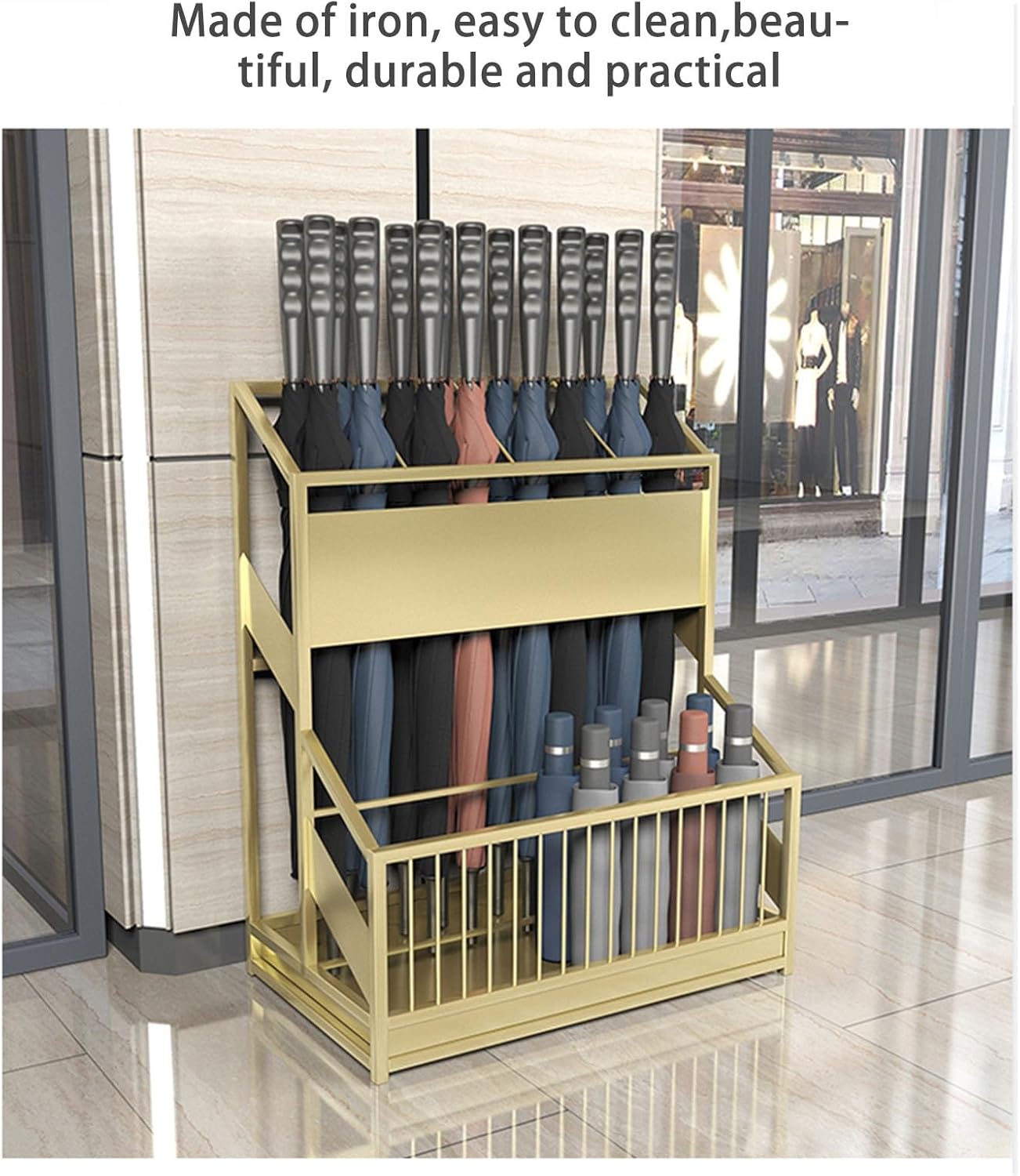 Large Capacity Commercial Metal Umbrella Holder，School Office Hotel Corridor Entrance Umbrella Organizer，Large-capacity Standing Umbrella Standumbrella Stand Indoor Entryway，Metal Umbrella Holder(Gold