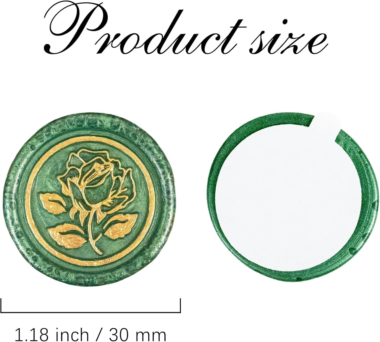 50Pcs Gold & Green Wax Seal Stickers - Handmade Envelope Seals, Self-Adhesive Wax Stickers for Wedding Party Invitations, Envelope, Gift Wrap, Christmas (Gold Rose Style, Green)