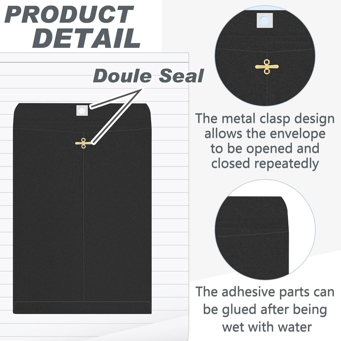 Geyee 100 Pcs Clasp Manilla Envelopes 10 x 13 Inch Gummed Colored Envelopes for Storing or Mailing for Home Office Business Supplies(Black)