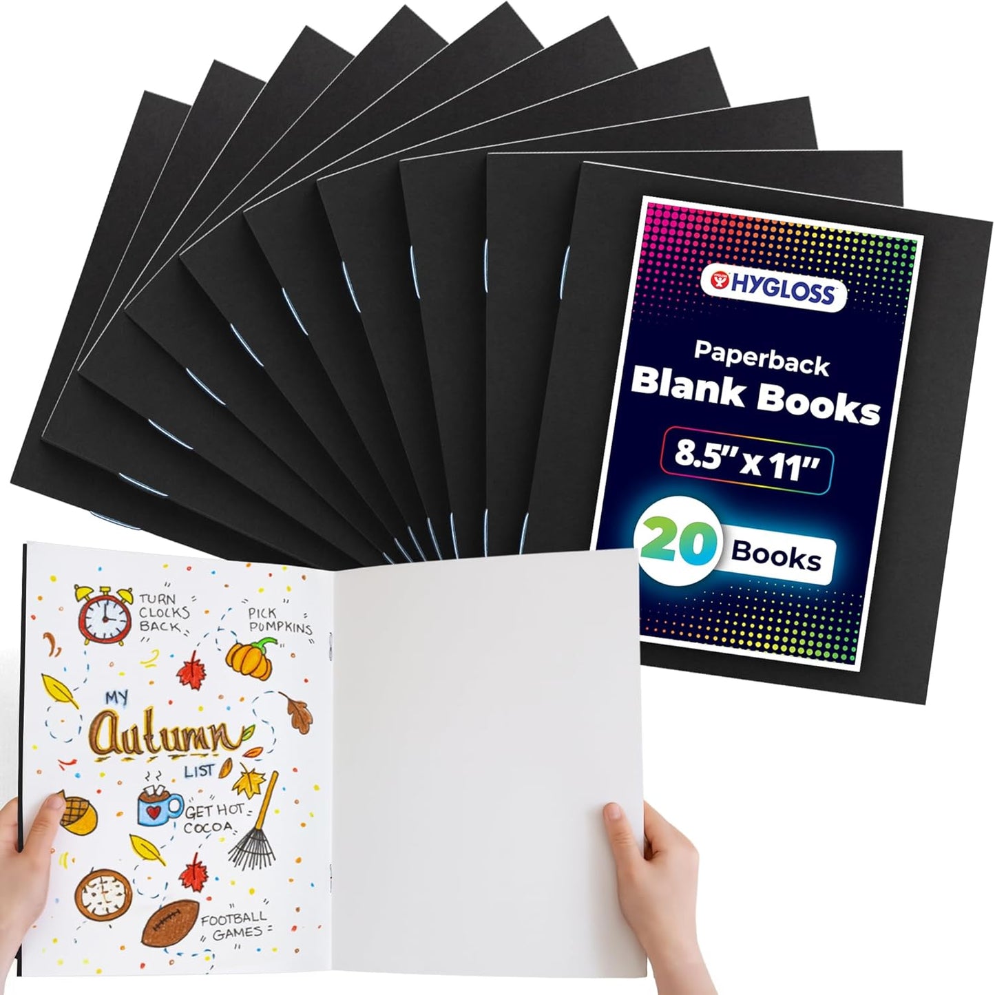 Hygloss Blank Books 8.5 x 11 Inches - 20 Pack – Black Color Paperback for Drawing & Writing – Empty Books for Journaling, Sketching or Arts & Craft