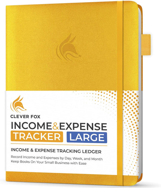 Clever Fox Income & Expense Tracker Large – Accounting & Bookkeeping Ledger Book for Small Business – 2-Year Record Notebook, A4 (Amber Yellow)