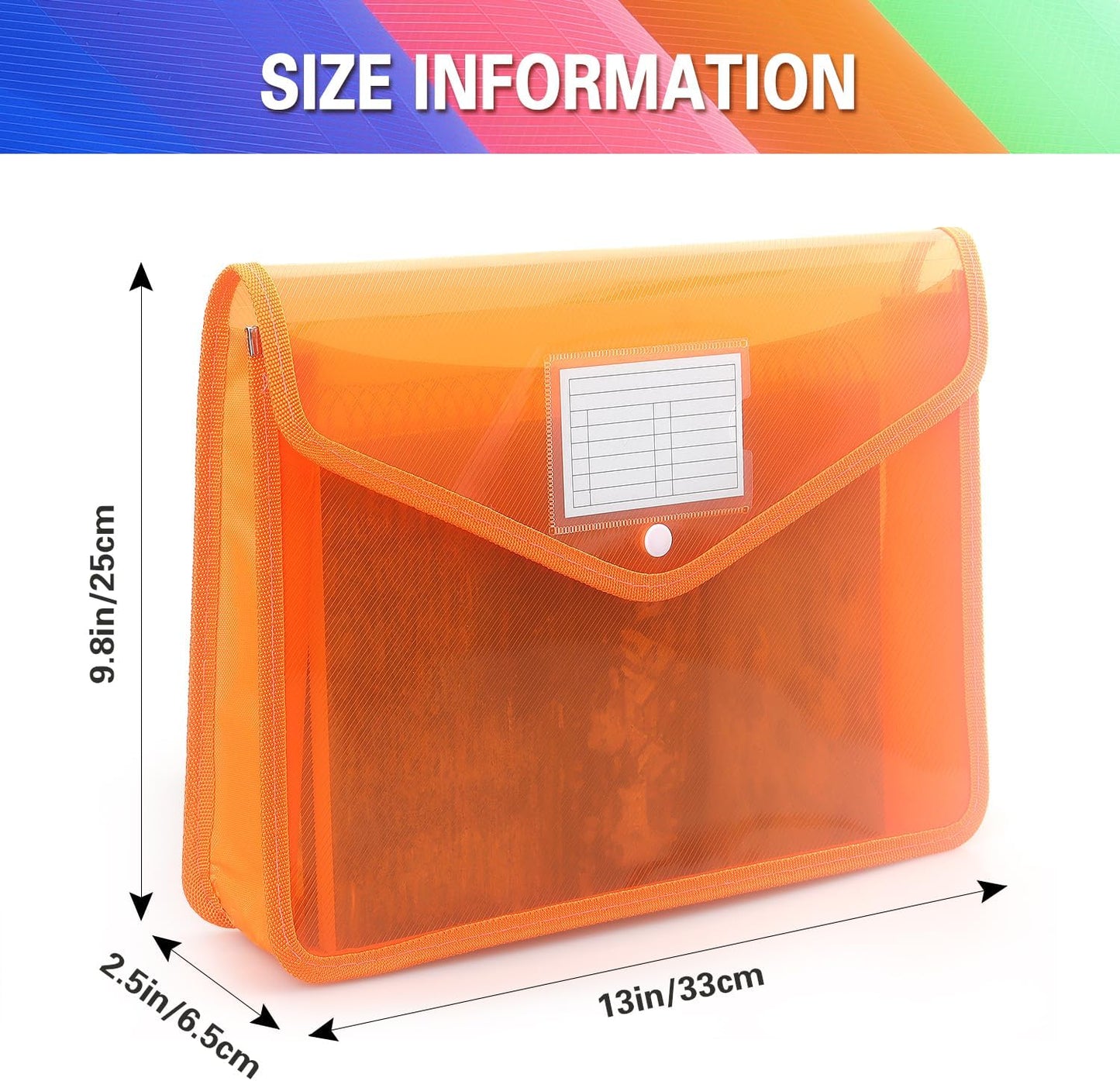 Plastic Expanding File Folder, Transparent envelopes with Snap Closure, No Dividers, Large Capacity, Fit Letter/A4 Size (Orange)