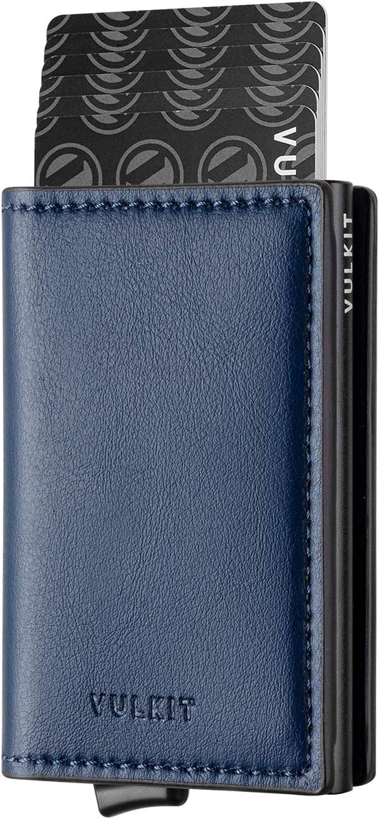 VULKIT Credit Card Holder RFID Blocking Leather Automatic Pop Up Wallet Aluminum Slim Pocket Business Card Case