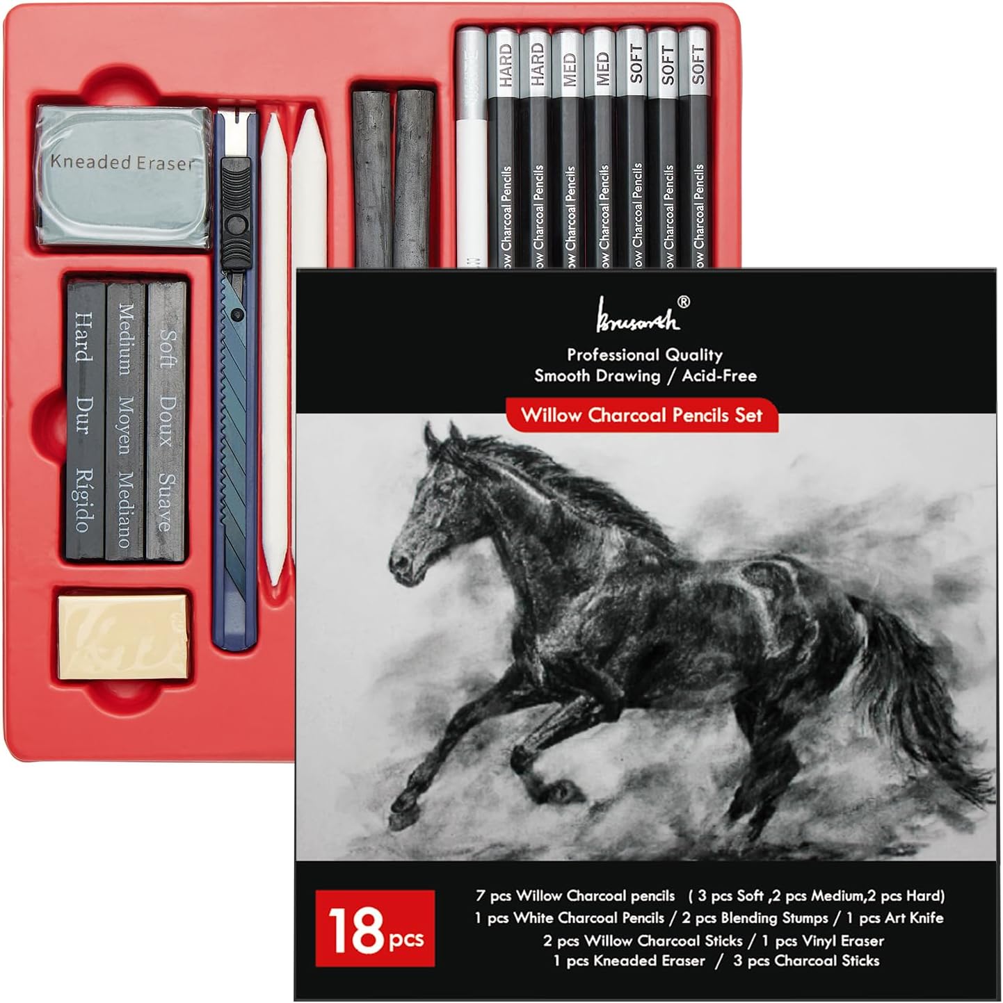 Charcoal Pencils for Drawing, 18 Pcs Art Pencil Kit, Professional Sketching Pencil, Art Supplies for Drawing, Shading, Sketching, Blending, Artist Pencils for Beginners & Artists