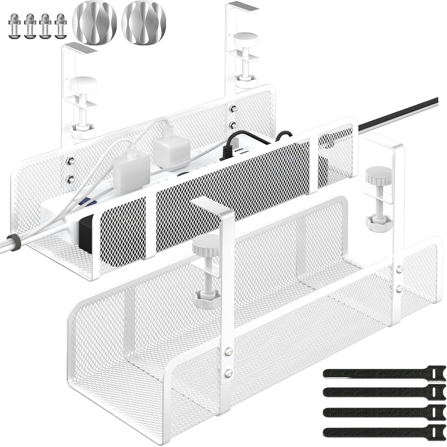 Under Desk Cable Tray - Wire Management Organizer Box, Cord Raceways for Office, Home - No Damage, No Drill