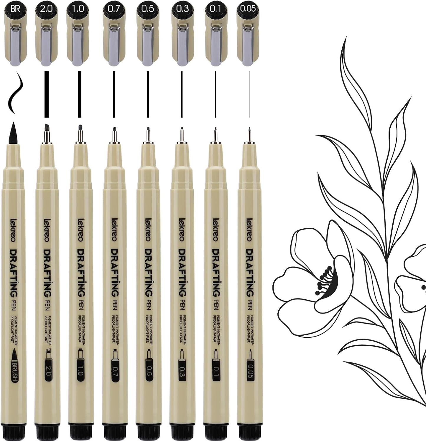 Micron 8 Counts Fineliner Pens - Archival Black Ink Pen - Assorted Points Sizes 0.05mm to 2mm Ultra Fine Tips & Brush Pens for Writing, Drawing, or Bullet Journaling (8 Point Sizes)