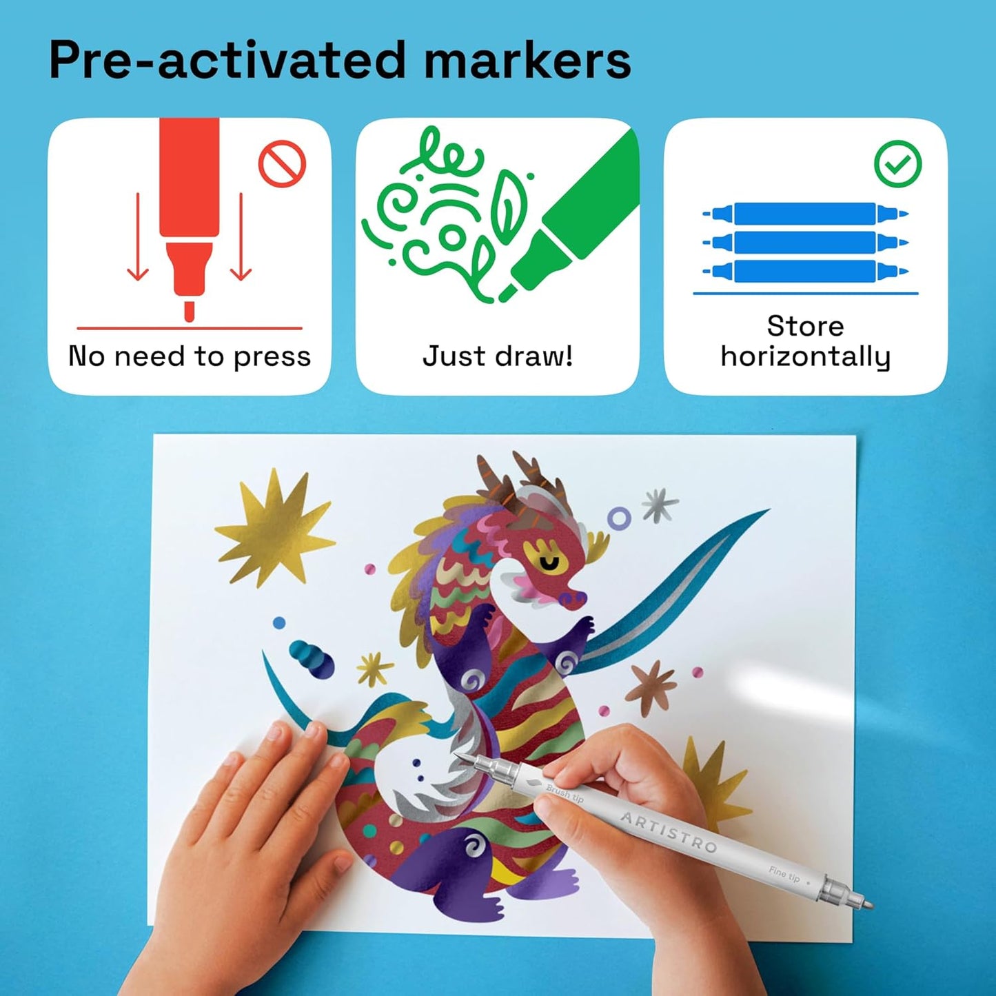 ARTISTRO 2 Silver Dual-Tip Acrylic Paint Pens - Multisurface Markers for Fabric, Plastic, & More, 1 mm Fine & Brush Tips