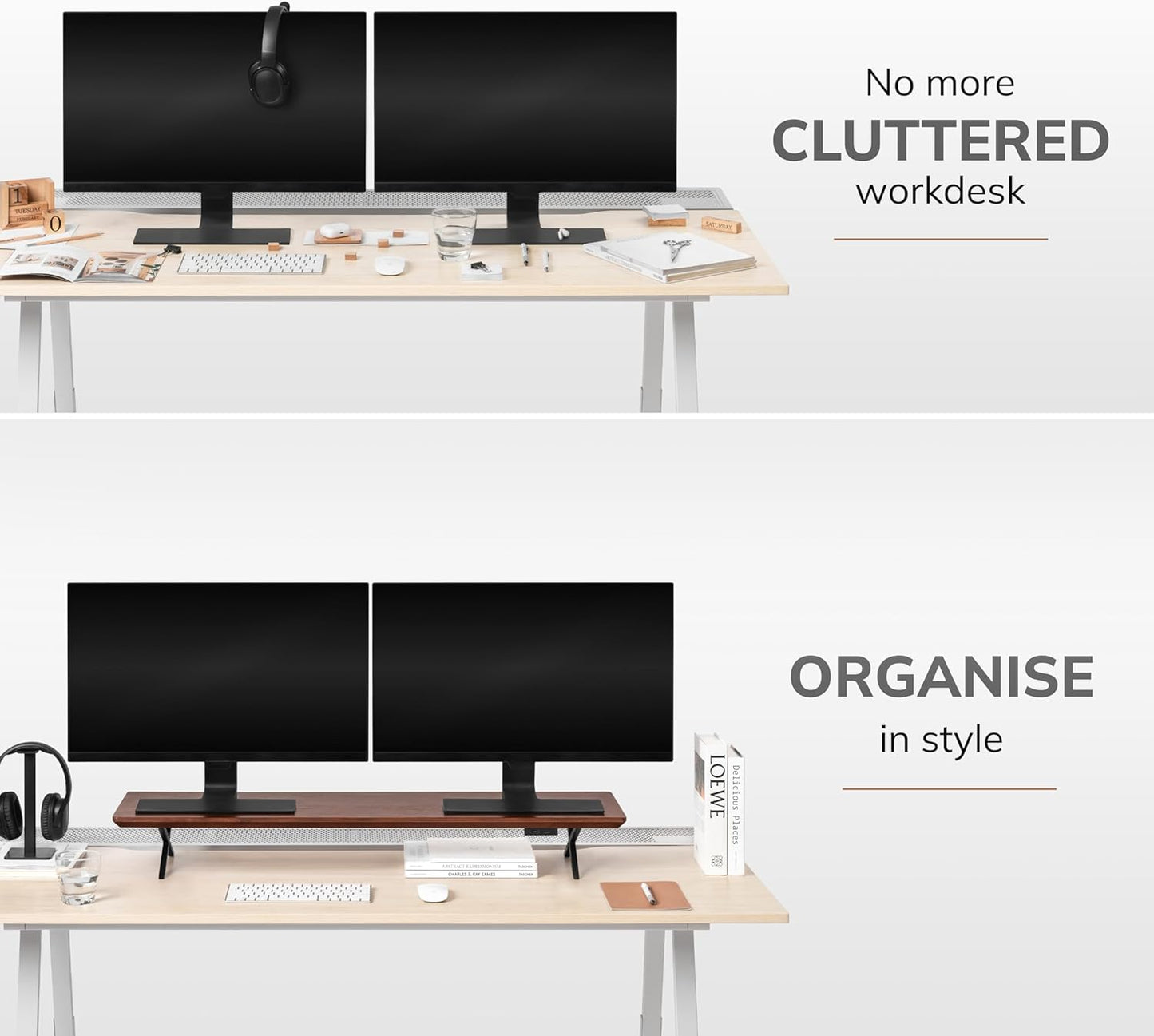 Anji Mountain Monitor Stand - Desktop Organizer & Laptop Riser, Ergonomic Monitor Riser, Space-Saving Monitor Stand for Desk, Durable Construction, Easy Assembly, Ideal for Home & Office,Walnut