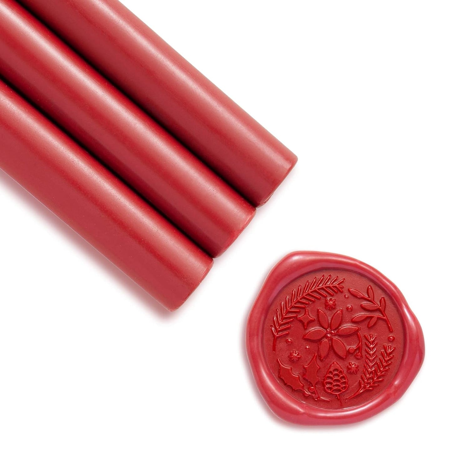 UNIQOOO Mailable Glue Gun Sealing Wax Sticks for Wax Seal Stamp - Christmas Red Poinsettia, Great for Xmas Gift Idea, Birthday Cards, Wedding Invitations, Envelope, Snail Mail, Wine Package, Pack of 8