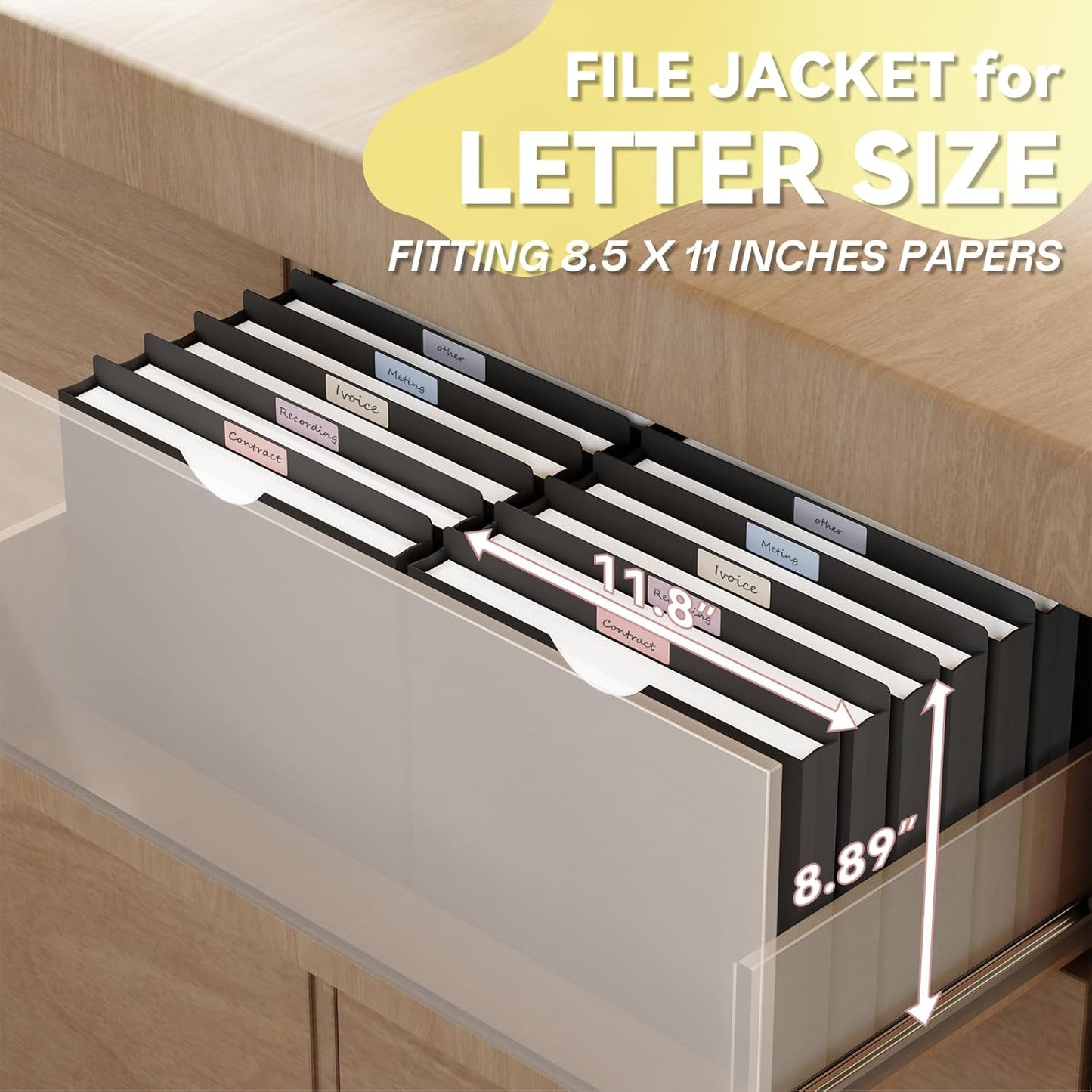 Plastic 1 Inch File Jackets Letter Size,12 Pack Reinforced Manilla Pocket Folders,Poly Expandable File Jacket for Documents,Heavy Duty Expansion Pocket Files with Straight Cut Tabs,Black