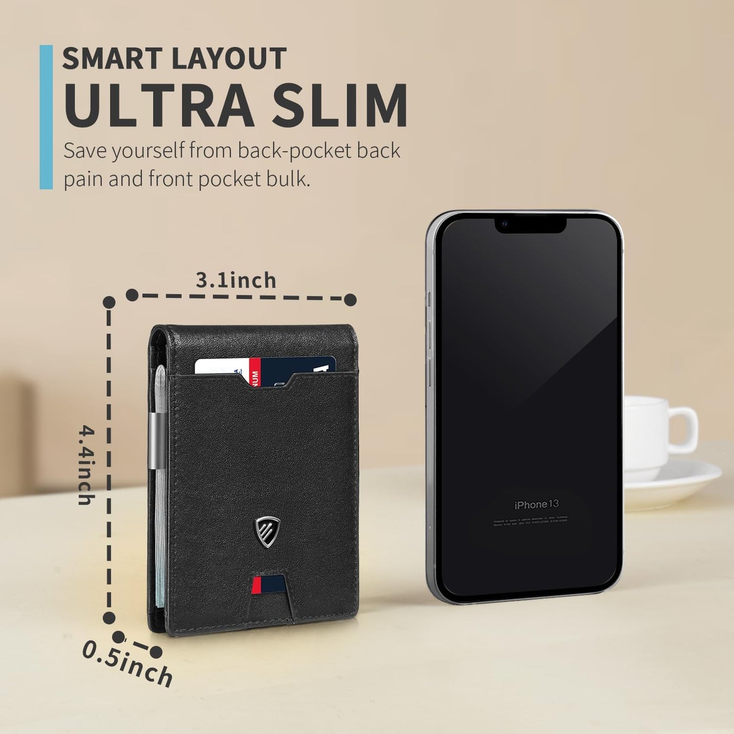 RUNBOX Mens Slim Wallet with Money Clip RFID Blocking Bifold Credit Card Holder for Men with Gift Box