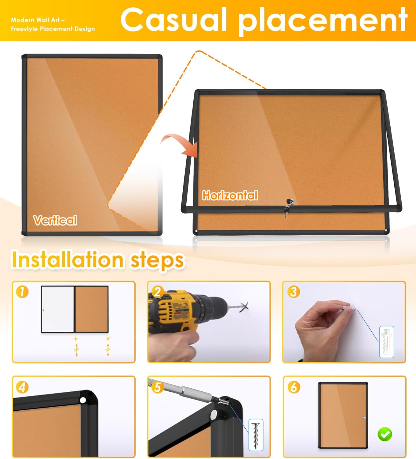 SWANCROWN Enclose Bulletin Board Case School Cork Noticeboards Cabinet with Locking Door and Keys,38x28 inch (9xA4)