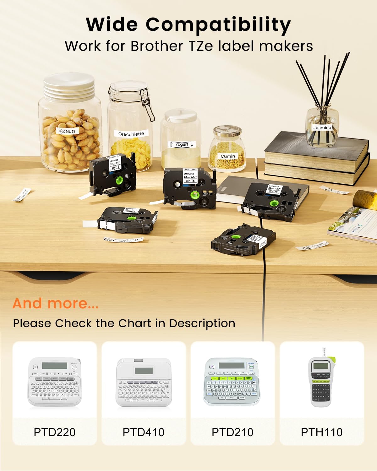 Colorty Replace for Brother P Touch Label Maker Tape 12mm 0.47 Laminated Black on White TZe-231 AZe-231 for PT-1180 2040 1090 1750 1290 1880 1170 Ptouch Tape Refills 12mm x 8m, 12-Pack