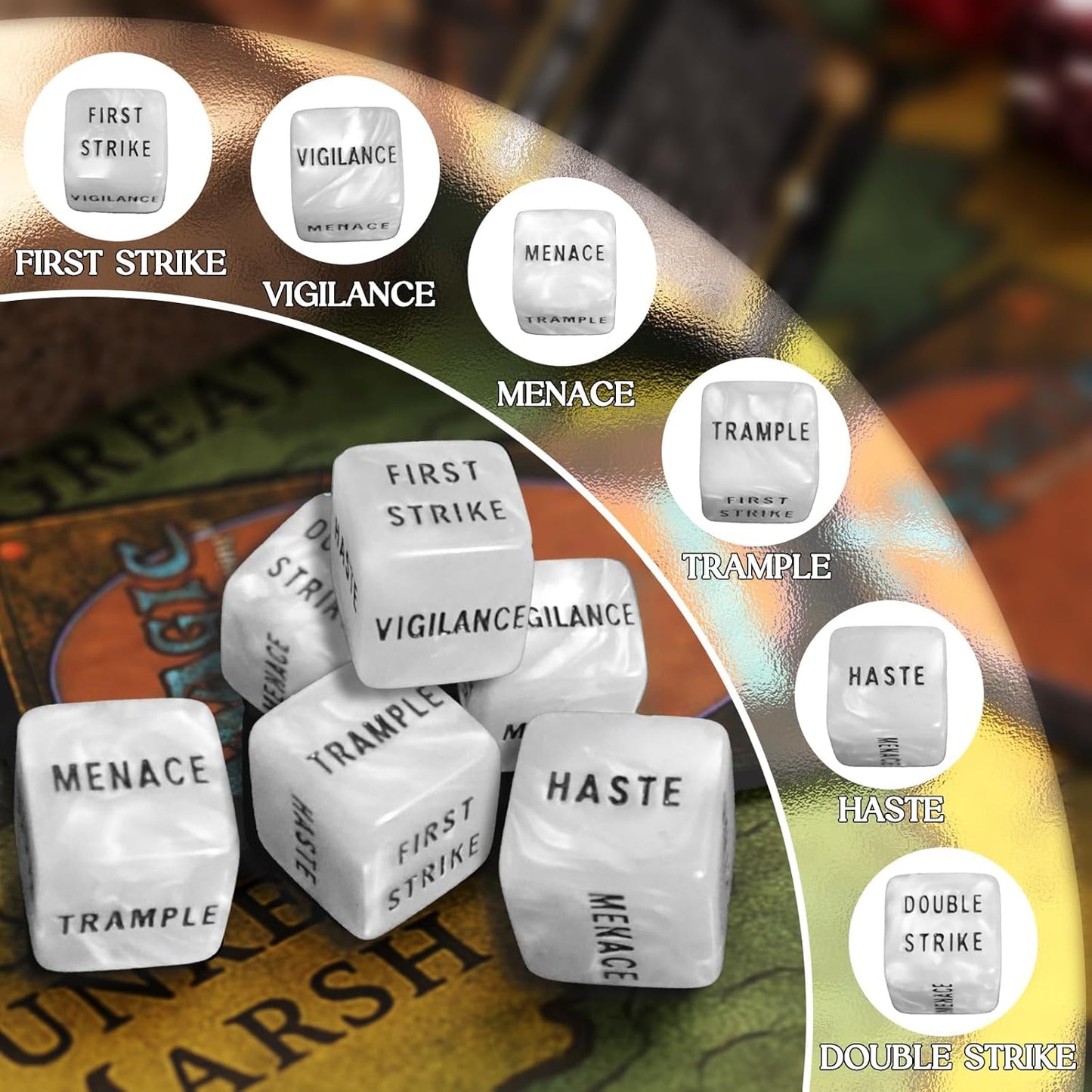 63 PCS MTG Dice Counters Set, D6 MTG Tokens with Bulk Abilities Keywords and MTG Life Counters, Dice Set for TCG and Card Games