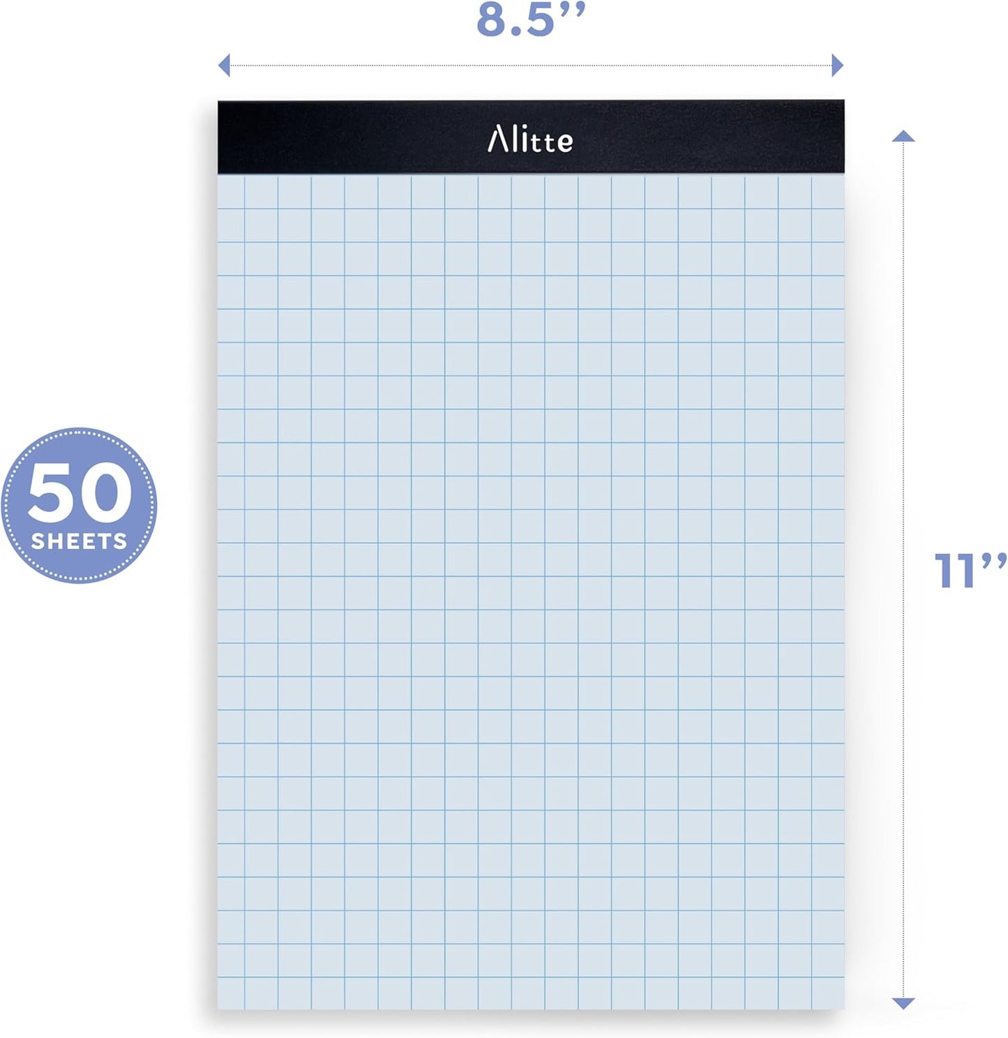 Graph Paper Pad, Pack of 3, White Letter Size - 2x2 Quad Grid Paper, Easy-Tear Perforations, 8.5 x 11 Cardboard Backing - Graph Notepads for School, Office -50 Sheets per Pad