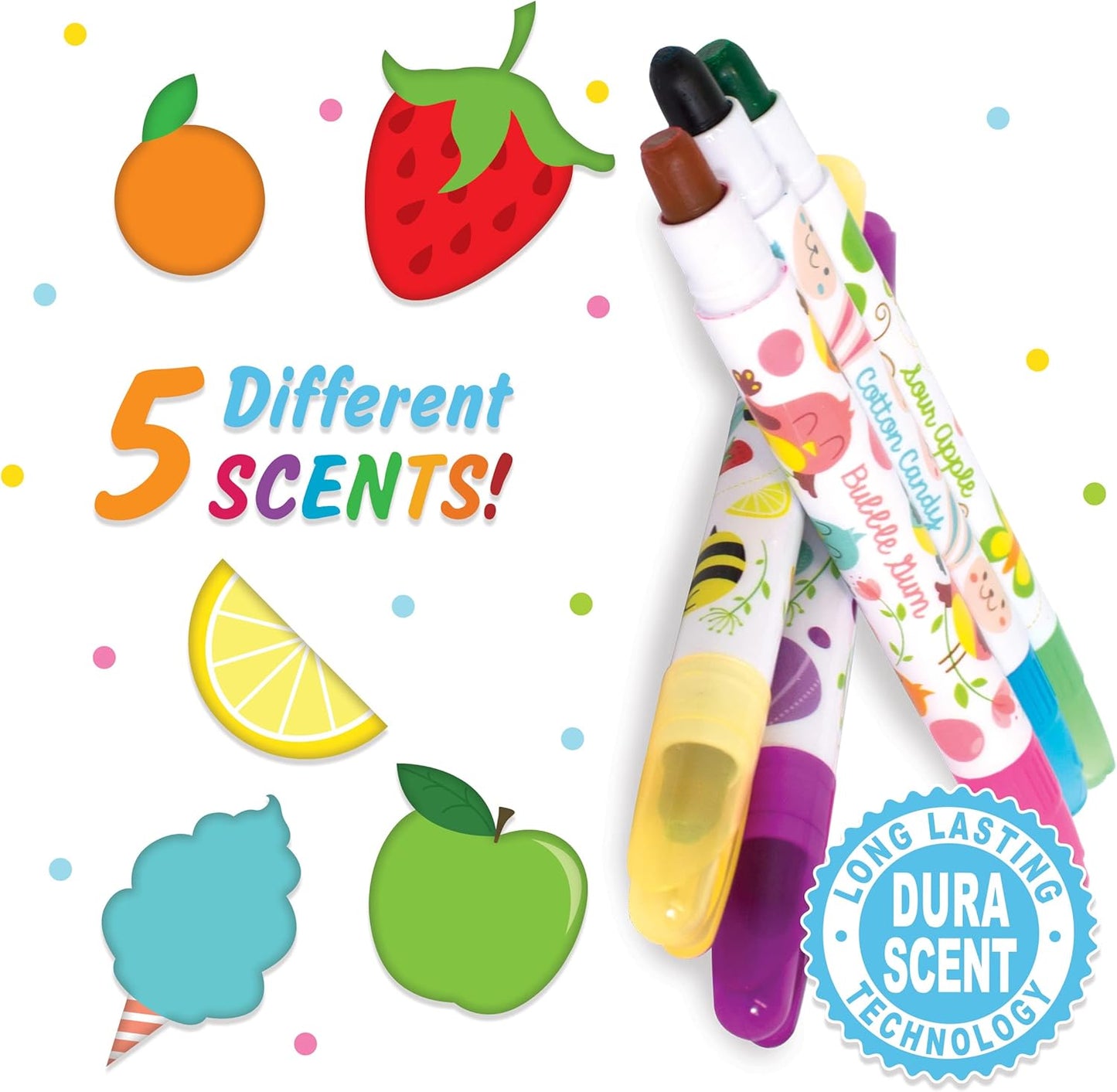 Scentco Spring Smelly Gellies - Patented Gourmet Scented Glidewrite Gel Coloring Sticks, Crayons, Highlighters - 5 Count - Gifts for Kids
