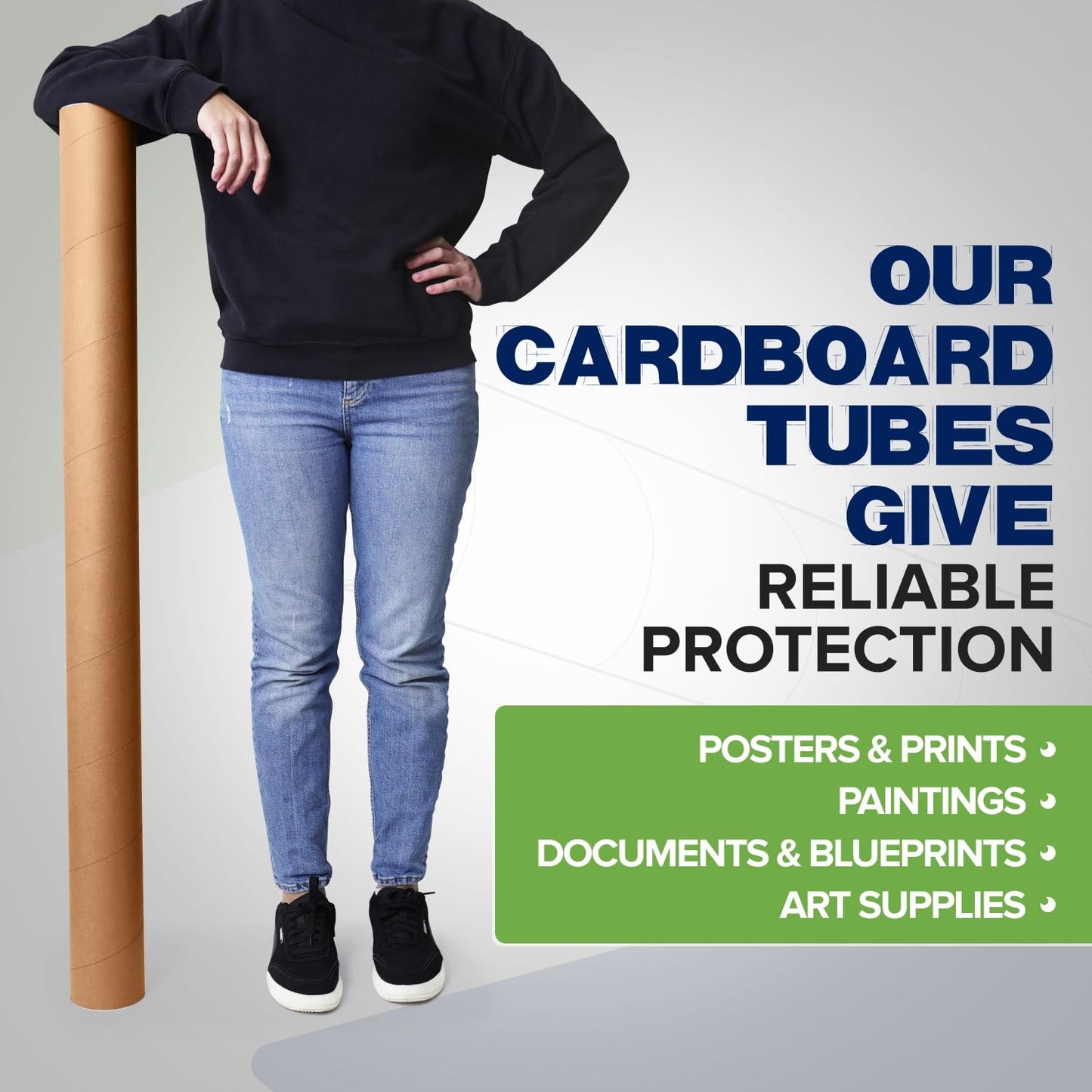 4" x 48" Reinforced Kraft Paper Mailing Tube, Pack of 4 Tubes with 2 Caps Each – USPS Approved Poster Tube – Made in USA Cardboard Tube for Shipping and Storing Posters, Prints, Artwork, or Documents