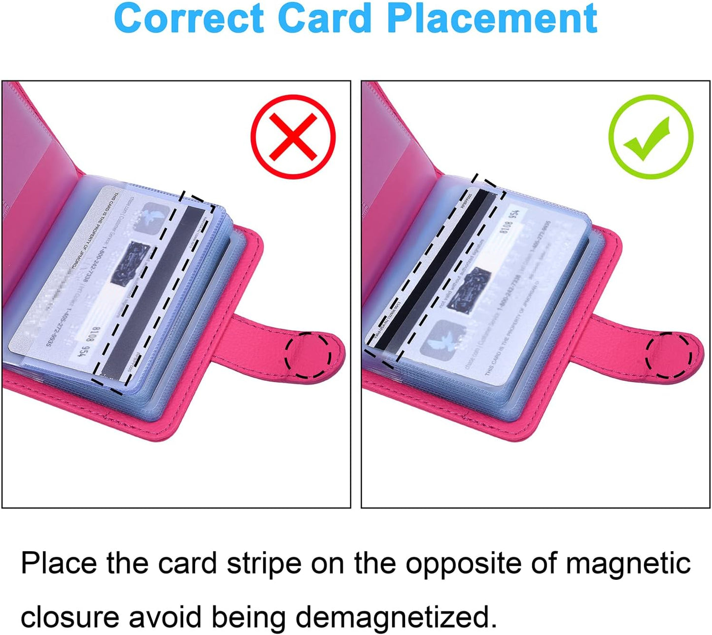 Wisdompro Credit Card Holder, PU Leather Slim RFID Blocking Debit Card Protector Wallet Organizer Case with Magnetic Shut (Build in 20 Card Slot & 7 Small Cells for Memory Cards)-Vertical Hot Pink