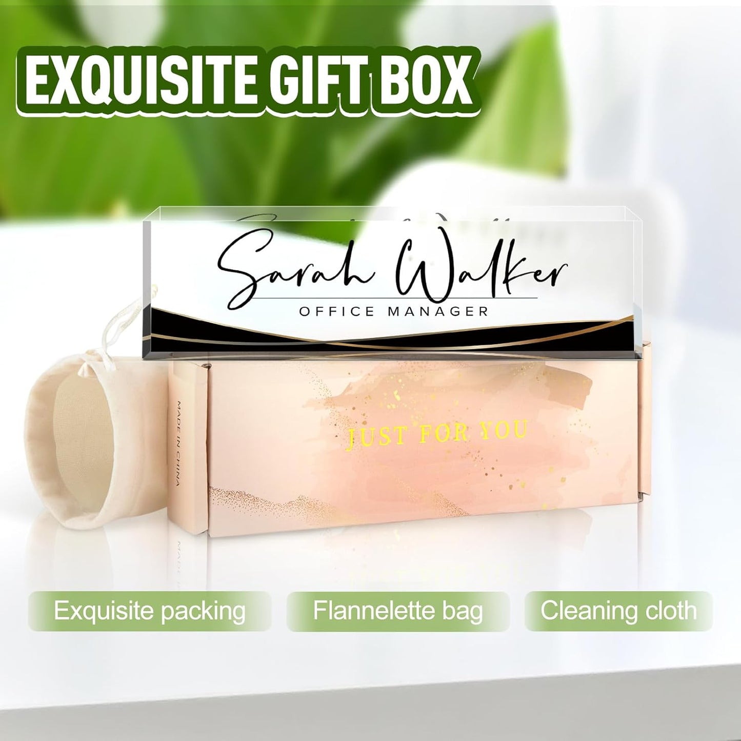 Custom Name Plate for Desk, Desk Name Plate Personalized, Office Decor for Women Men, Acrylic Desktop Accessories, Office Appreciation Gifts for Boss Social Workers Nurse Teacher Employee (Black Stripe)