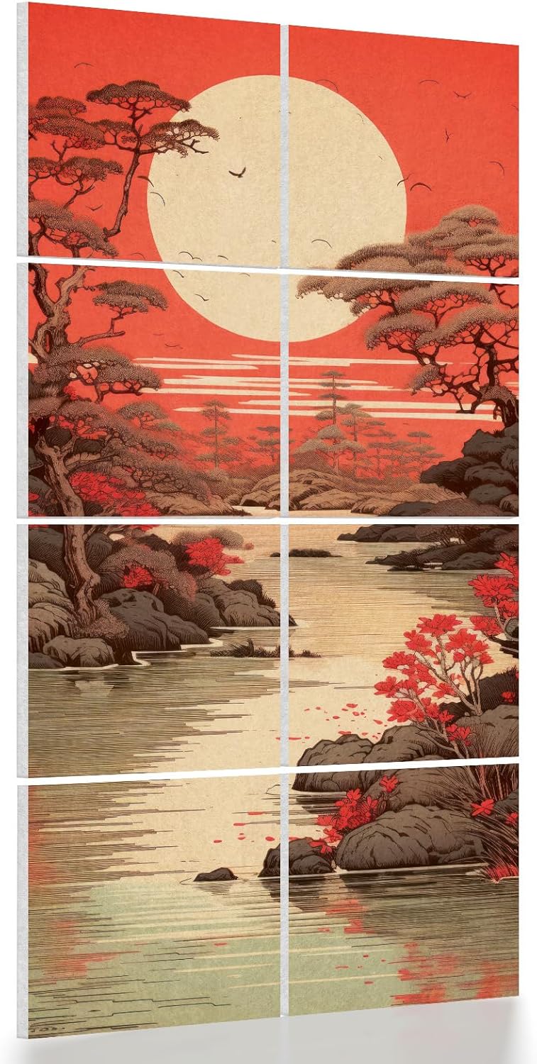 UMIACOUSTICS 8 Pcs 0.7Inch Thick Art Acoustic Panels, Total 47.2” x 23.6” Decorative Sound Absorbing Wall Panels for Home, Office, Hotel, Pine-shadow Floating Paint