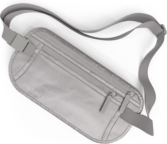 Travel Money Belt, RFID Blocking for Men & Women - Ideal for Keeping Your Cash, Credit Card, Passport, Phone Safe When Traveling (Sleek Silver)