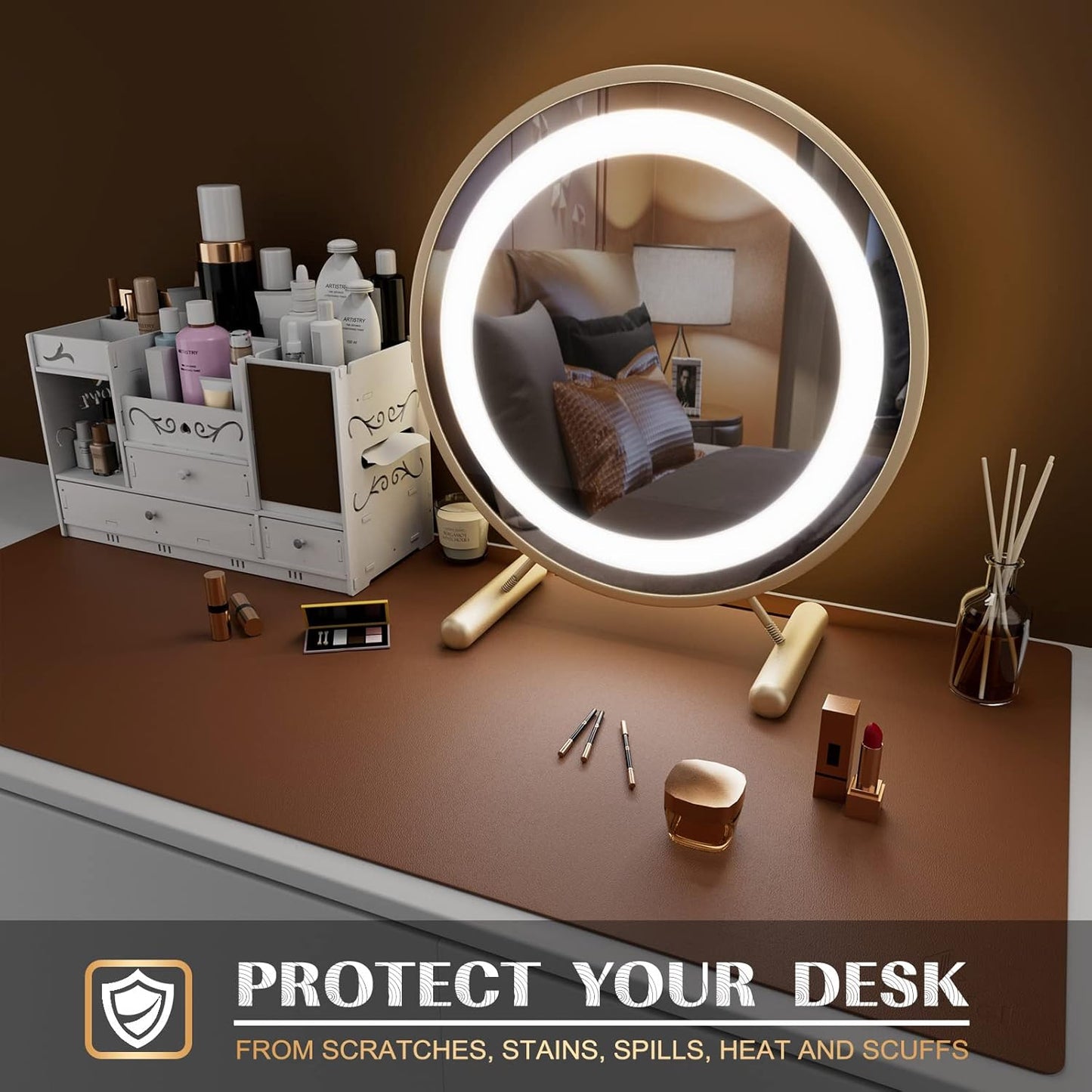 K KNODEL Large Office Leather Desk Mat, Mouse and Keyboard Pad, Computer and Laptop Mat, Desktop Protector and Cover, Writing Pad and Blotter (35.4"x17", Brown)