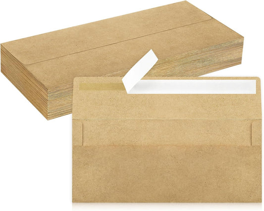 50 Pack #10 Business Envelopes, Brown Kraft Standard Envelopes Self Seal, Letter Size Mailing Envelopes for Checks Letters Invoices Christmas Birthday Graduation Wedding, 4 1/8 x 9 1/2 Inch