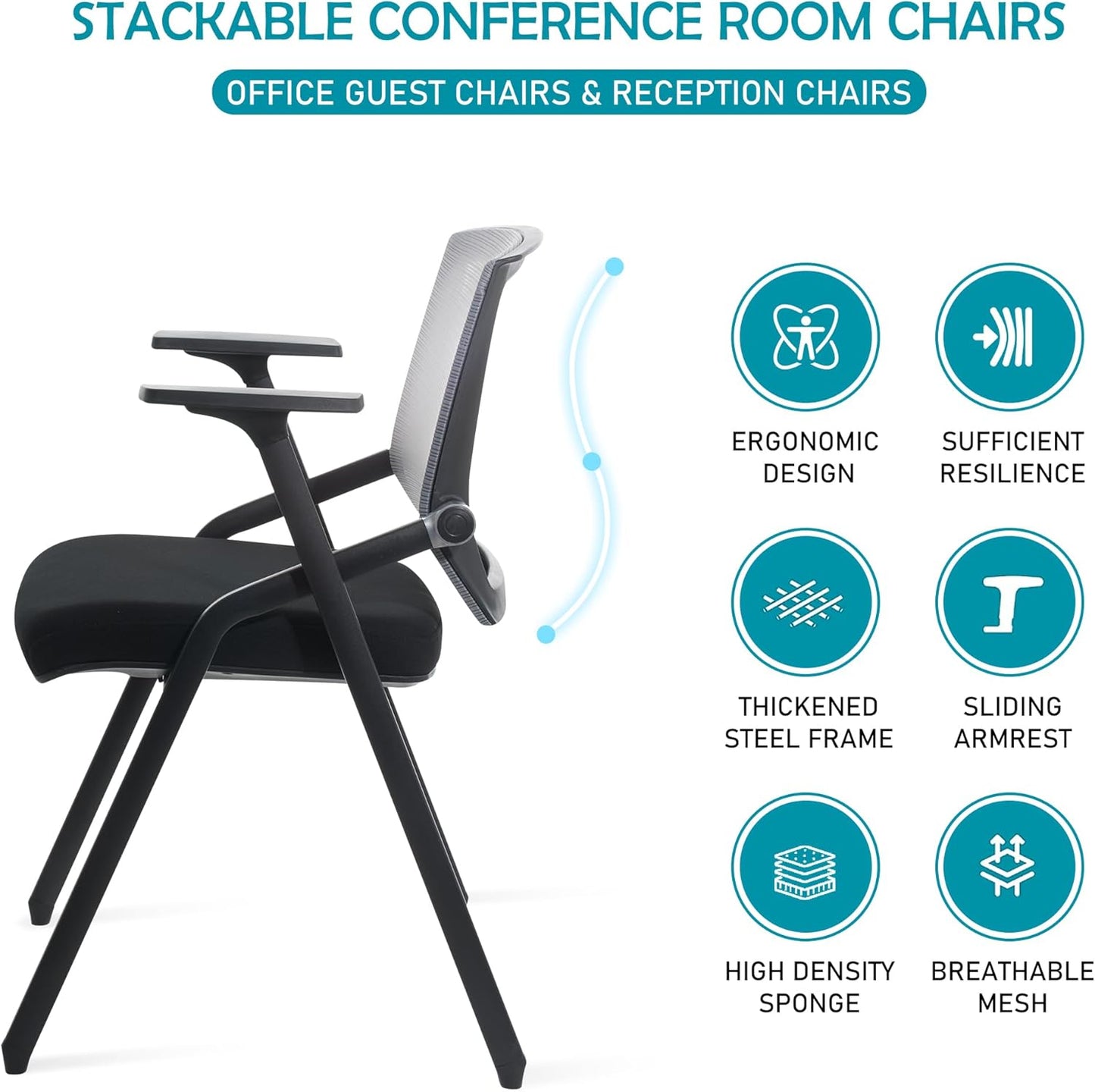 Conference Room Chairs, Folding Office Desk Chair with Lumbar Support and Sliding Armrest, Stackable Office Guest Chairs & Reception Chairs(8 Pack)