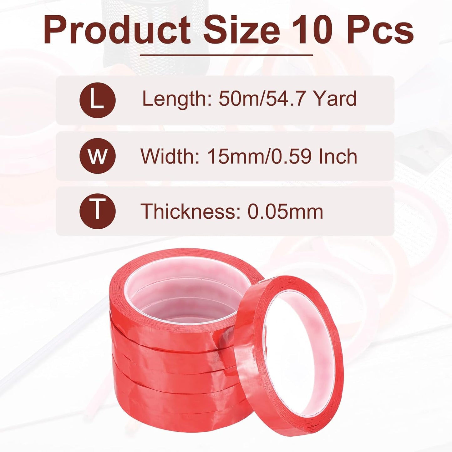 MECCANIXITY 10 Rolls Whiteboard Tape Graphic Chart Tape 15mm 54.7 Yard Art Tape Thin Self-Adhesive Pinstripe Tape Masking Tape for Gift Wrapping Craft Supplies, Red