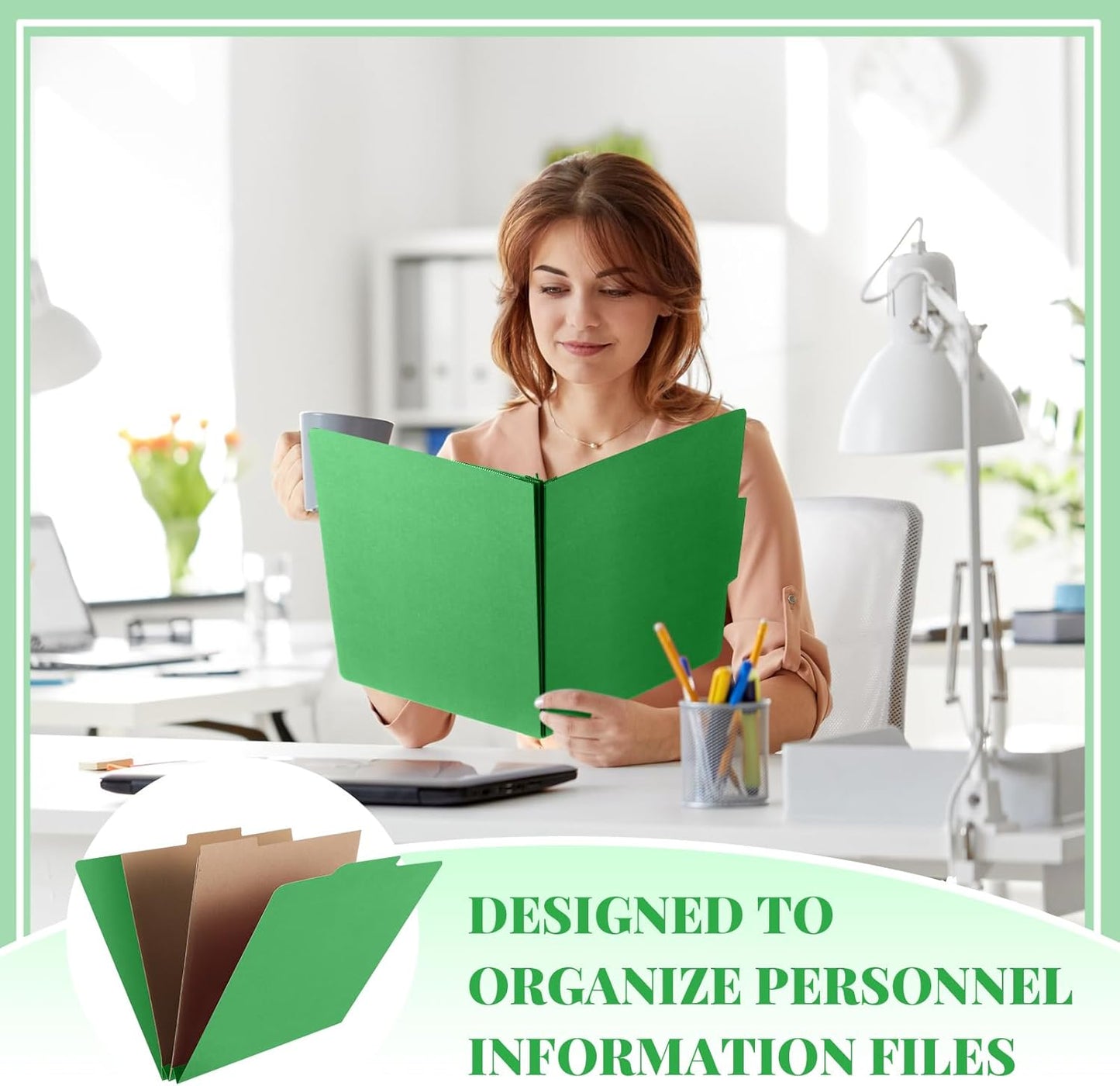 24 Pcs Classification Folders Letter Size, 2 Pocket Dividers Pressboard File Folder with Fasteners, Expanding File Organizer Bulk for Teachers, Clergy, Office, Church, Christmas (Green)