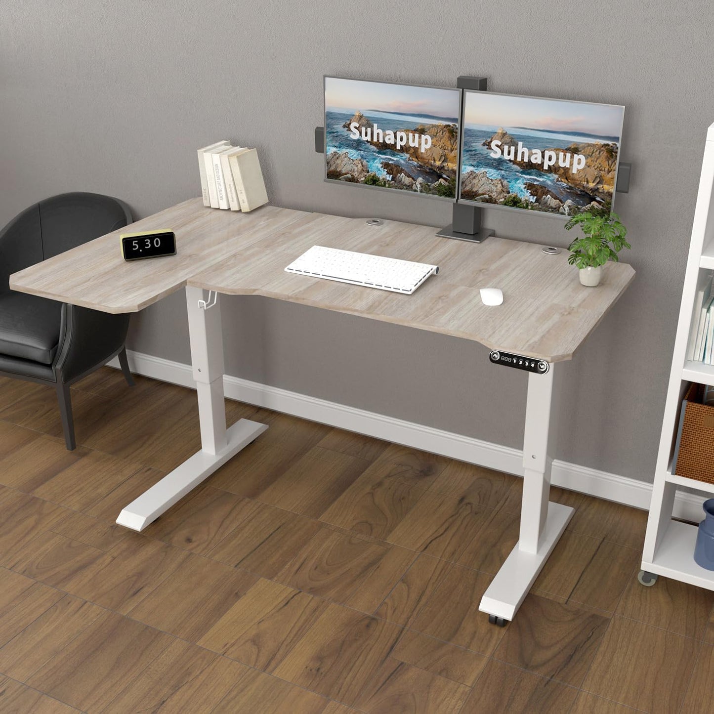 Electric Height Adjustable Standing Desk, Sit - Stand Desk for Work or Home Office Push Button Memory Settings Splice Board (Light Oak, 59x24)