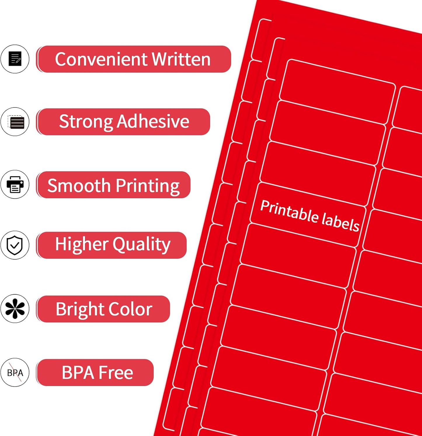 8-1/2 x 11 Neon Color High Light Labels for Laser & Inkjet Printer, Strong Adhesive (Red, 1" x 2-5/8" - 30 Per Page | 600 Labels)
