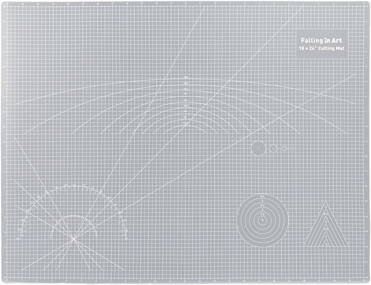 Falling in Art Self Healing Cutting Mat, 18x24" Cutting Mats for Sewing, Double-sided 5-Ply Fabric Cutting Board for Crafting, Quilting and Sewing Projects, White