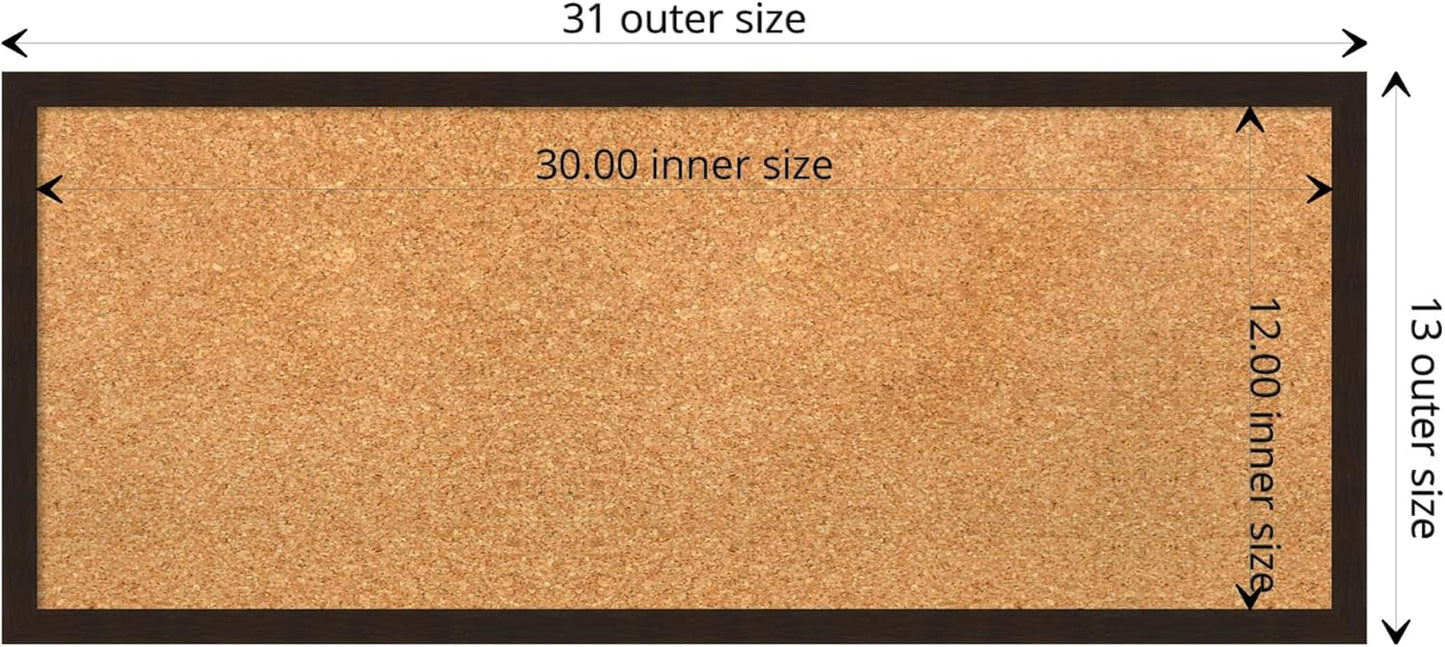 Amanti Art Natural Cork Board for Wall, 13x31 Vision Board with Brown Wood Frame, Medium Corkboard Office Decor for Home Organization, Rustic Farmhouse Corkboard Pinboard to display items for home