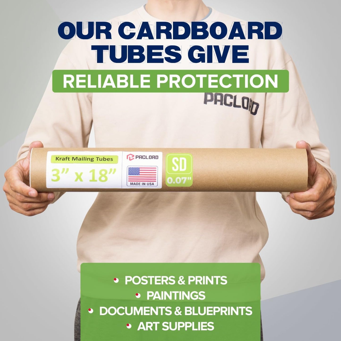 3" x 18" Reinforced Kraft Paper Mailing Tube, Pack of 2 Tubes with 4 Caps – Secure USPS Approved Poster Tube – Cardboard Tube for Shipping and Storing of Posters, Prints, Artwork, or Documents